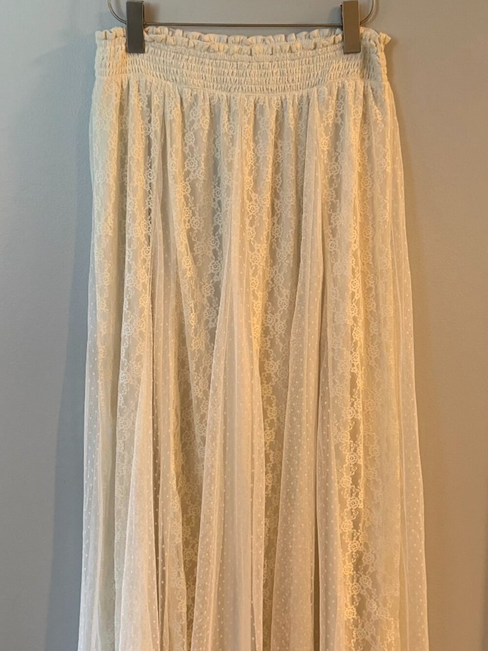 NWT Lucky Brand Gardenia Tiered Floral Lace Mesh Maxi Skirt Boho Festival M Lis